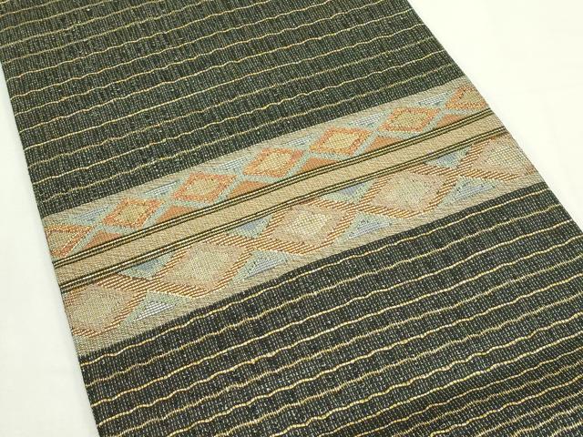 平和屋着物＊夏物　太鼓柄袋帯　菱横段文　金糸　やまと誂製　正絹　逸品　CABK7119rv