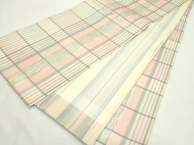 平和屋着物＊夏物　両面　全通柄袋帯　格子柄　正絹　逸品　CABK7122rv