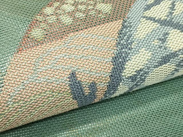平和屋着物＊夏物　太鼓柄袋帯　立波地紙籬文様　金銀糸　正絹　逸品　CABK7124rv