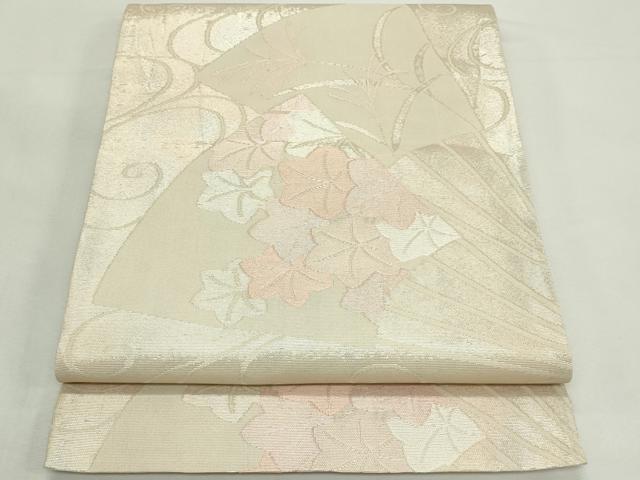 平和屋着物＊夏物　六通柄袋帯　扇面秋草文　銀糸　正絹　逸品　CABK7125rv