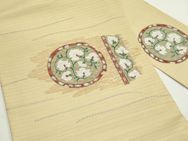 平和屋着物＊夏物　九寸名古屋帯　花絵皿文　銀彩　CABK7127rv