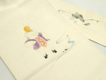 平和屋着物＊夏物　絽塩瀬　九寸名古屋帯　手描き　唐子　正絹　逸品　CABK7128rv