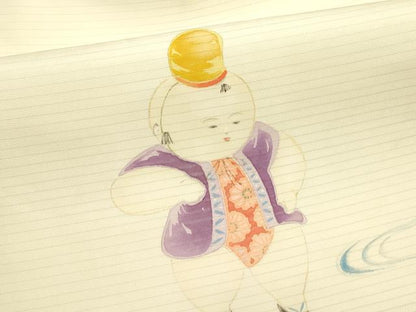 平和屋着物＊夏物　絽塩瀬　九寸名古屋帯　手描き　唐子　正絹　逸品　CABK7128rv