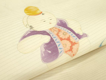平和屋着物＊夏物　絽塩瀬　九寸名古屋帯　手描き　唐子　正絹　逸品　CABK7128rv