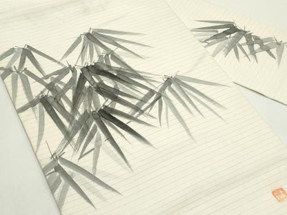平和屋着物＊夏物　絽塩瀬　九寸名古屋帯　作家物　手描き　笹　正絹　逸品　CABK7130rv