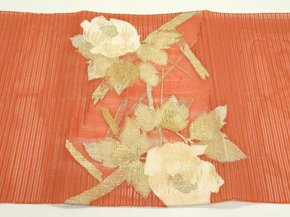 平和屋着物＊夏物　八寸名古屋帯　絽綴れ　籬牡丹文　金銀糸　正絹　逸品　CABK7135rv