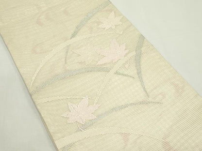 平和屋着物＊夏物　太鼓柄袋帯　芝草楓文　銀糸　正絹　逸品　CABK7136rv