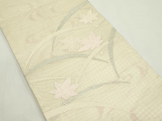 平和屋着物＊夏物　太鼓柄袋帯　芝草楓文　銀糸　正絹　逸品　CABK7136rv