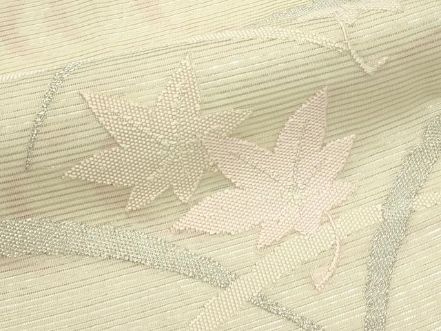 平和屋着物＊夏物　太鼓柄袋帯　芝草楓文　銀糸　正絹　逸品　CABK7136rv