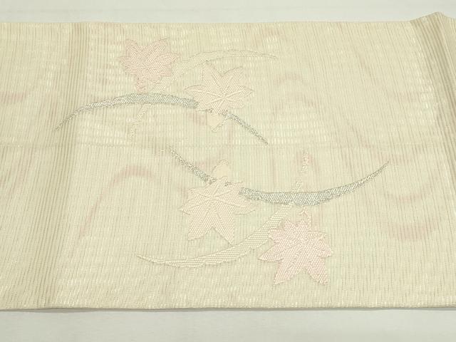 平和屋着物＊夏物　太鼓柄袋帯　芝草楓文　銀糸　正絹　逸品　CABK7136rv