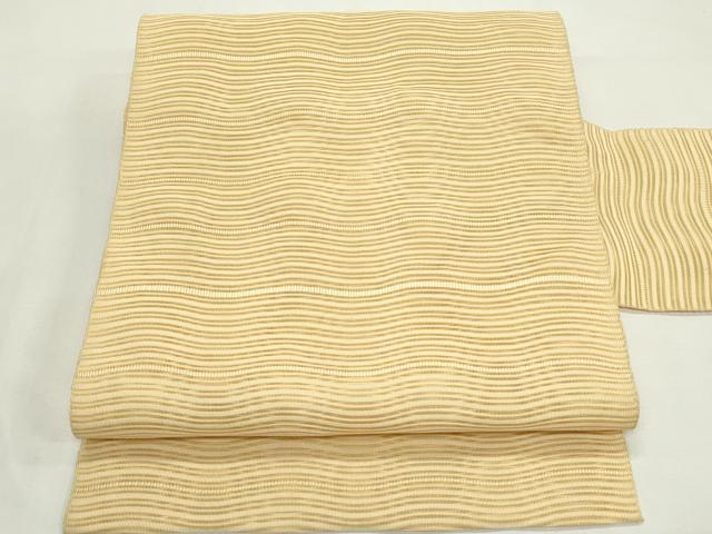 平和屋着物＊夏物　八寸名古屋帯　絽綴れ　よろけ縞　飴色　正絹　逸品　CABK7147rv