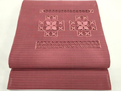 平和屋着物＊夏物　八寸名古屋帯　絽綴れ　ドロンワーク　紅檜皮色　正絹　逸品　CABK7148rv