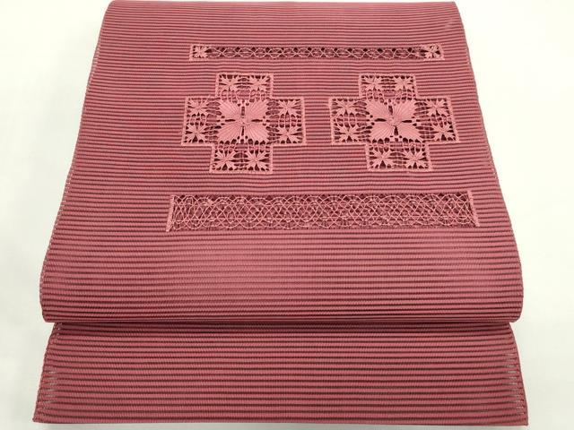 平和屋着物＊夏物　八寸名古屋帯　絽綴れ　ドロンワーク　紅檜皮色　正絹　逸品　CABK7148rv