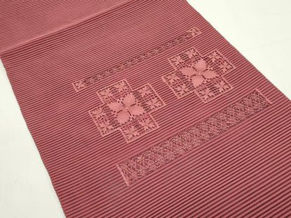 平和屋着物＊夏物　八寸名古屋帯　絽綴れ　ドロンワーク　紅檜皮色　正絹　逸品　CABK7148rv