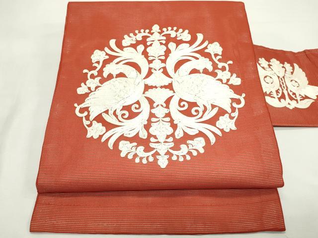 平和屋着物＊夏物　九寸名古屋帯　総刺繍　鳳凰花唐草文　正絹　逸品　未使用　CABK7157rv