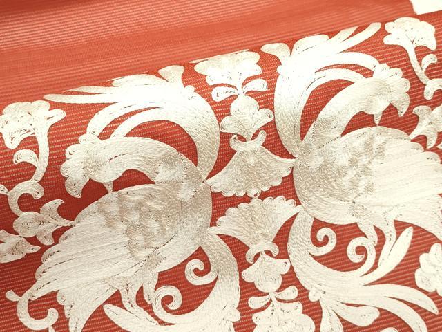 平和屋着物＊夏物　九寸名古屋帯　総刺繍　鳳凰花唐草文　正絹　逸品　未使用　CABK7157rv