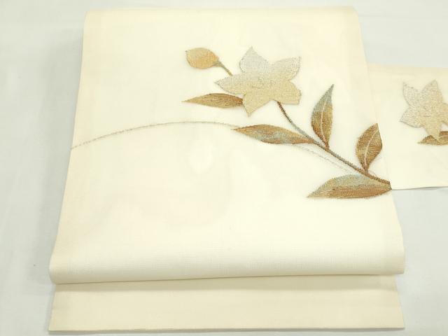 平和屋着物＊夏物　九寸名古屋帯　草花文　金銀糸　正絹　逸品　CABK7159rv