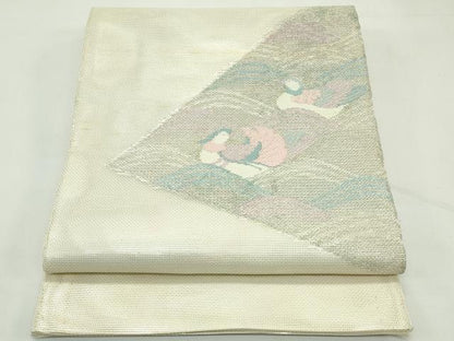 平和屋着物＊夏物　太鼓柄袋帯　立波鴛鴦文　銀糸　正絹　逸品　CABK7164rv