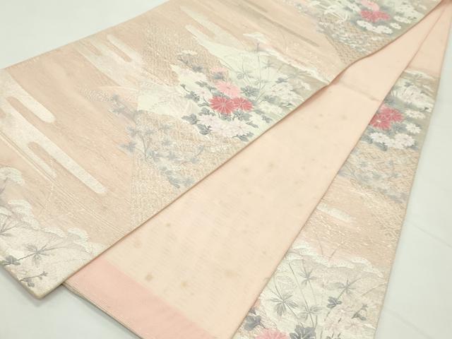 平和屋着物＊夏物　六通柄袋帯　秋草文　銀糸　正絹　逸品　CABK7165rv