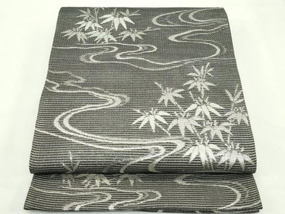 平和屋着物＊夏物　六通柄袋帯　流水笹竹文　銀糸　正絹　逸品　CABK7168rv