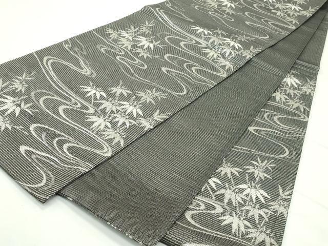 平和屋着物＊夏物　六通柄袋帯　流水笹竹文　銀糸　正絹　逸品　CABK7168rv