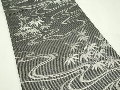 平和屋着物＊夏物　六通柄袋帯　流水笹竹文　銀糸　正絹　逸品　CABK7168rv