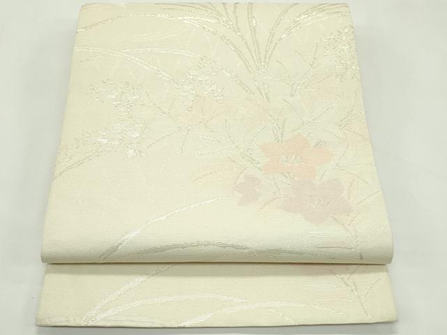 平和屋着物＊夏物　六通柄袋帯　秋草文　銀糸　正絹　逸品　未使用　CABK7169rv