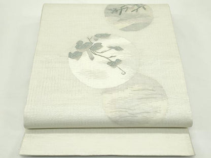 平和屋着物＊夏物　太鼓柄袋帯　すくい織　草花丸文　銀糸　正絹　逸品　未使用　CABK7177rv