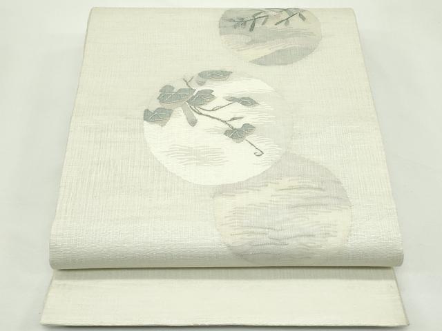 平和屋着物＊夏物　太鼓柄袋帯　すくい織　草花丸文　銀糸　正絹　逸品　未使用　CABK7177rv