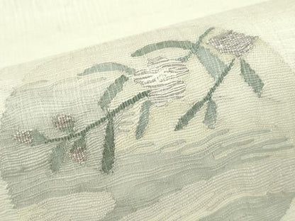 平和屋着物＊夏物　太鼓柄袋帯　すくい織　草花丸文　銀糸　正絹　逸品　未使用　CABK7177rv