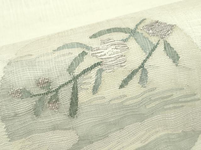 平和屋着物＊夏物　太鼓柄袋帯　すくい織　草花丸文　銀糸　正絹　逸品　未使用　CABK7177rv
