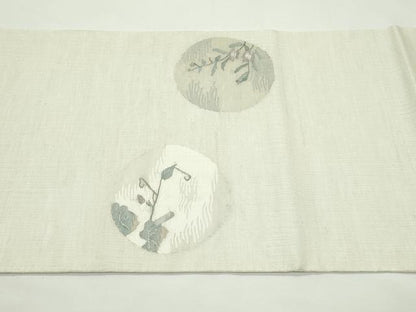 平和屋着物＊夏物　太鼓柄袋帯　すくい織　草花丸文　銀糸　正絹　逸品　未使用　CABK7177rv
