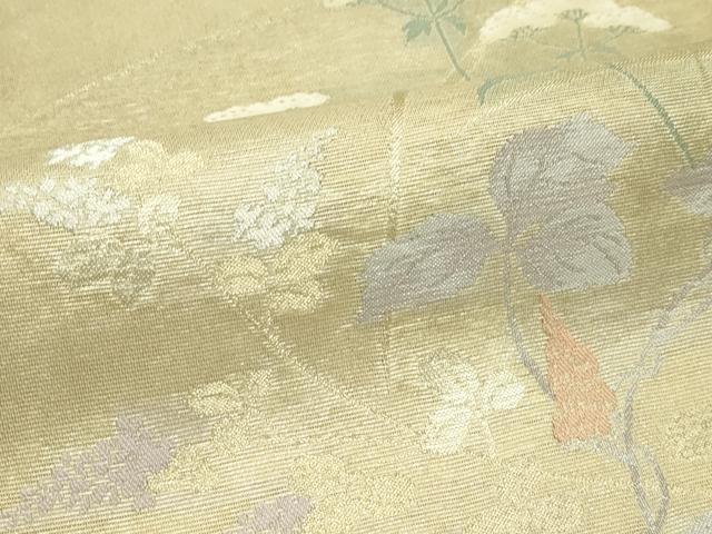 平和屋着物＊夏物　西陣　じゅらく謹製　六通柄袋帯　秋草文　金銀糸　正絹　逸品　CABK7180rv