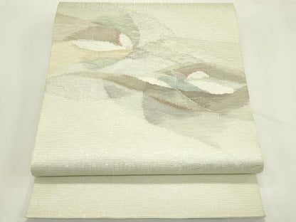 平和屋着物＊夏物　太鼓柄袋帯　すくい織　抽象文　銀糸　正絹　逸品　CABK7188rv