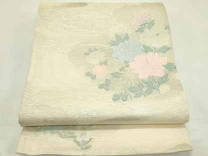 平和屋着物＊夏物　六通柄袋帯　唐織　菊　牡丹　銀糸　正絹　逸品　CABK7189rv