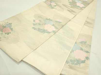 平和屋着物＊夏物　六通柄袋帯　唐織　菊　牡丹　銀糸　正絹　逸品　CABK7189rv