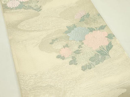 平和屋着物＊夏物　六通柄袋帯　唐織　菊　牡丹　銀糸　正絹　逸品　CABK7189rv