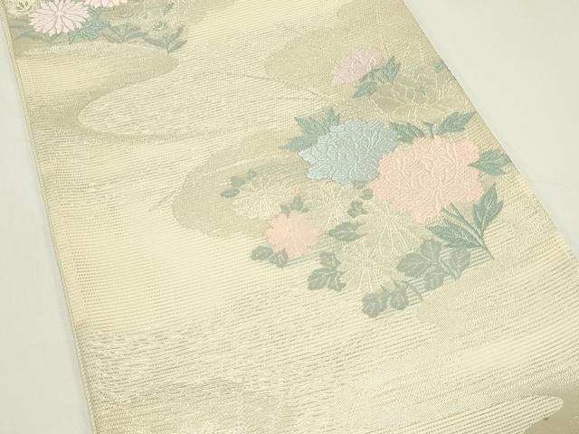 平和屋着物＊夏物　六通柄袋帯　唐織　菊　牡丹　銀糸　正絹　逸品　CABK7189rv