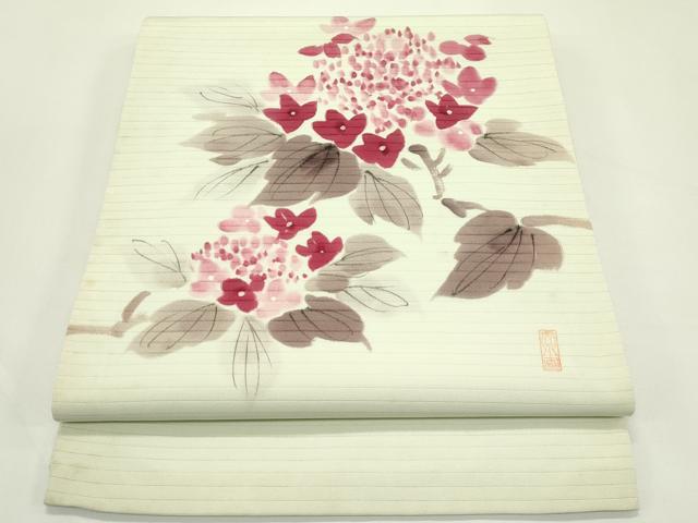 平和屋着物＊夏物　九寸開き名古屋帯　作家物　手描き　紫陽花　CABK7191rv