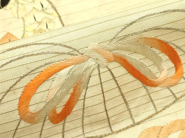 平和屋着物＊夏物　アンティーク　大正ロマン　九寸名古屋帯　総手刺繍　草花丸文　金銀糸　正絹　逸品　CABK7192rv