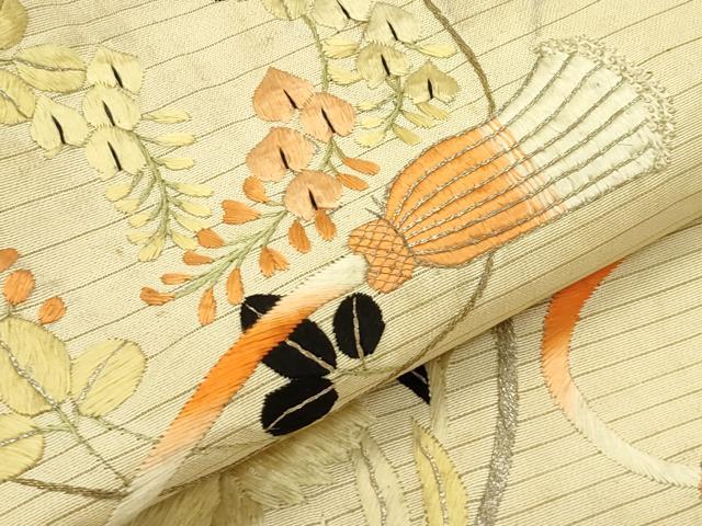 平和屋着物＊夏物　アンティーク　大正ロマン　九寸名古屋帯　総手刺繍　草花丸文　金銀糸　正絹　逸品　CABK7192rv
