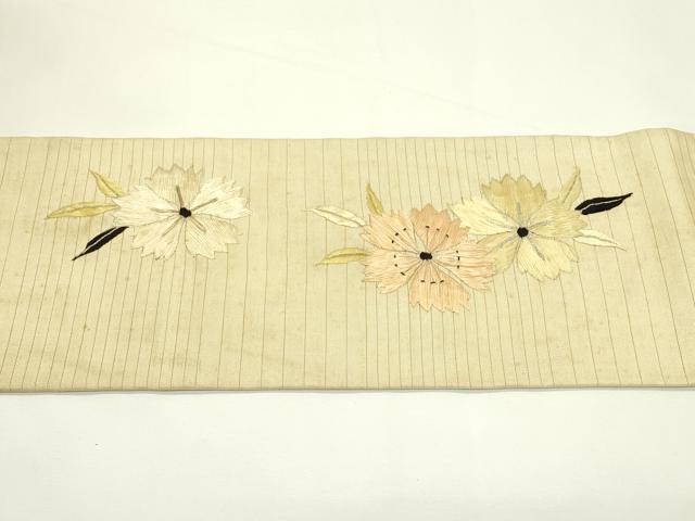 平和屋着物＊夏物　アンティーク　大正ロマン　九寸名古屋帯　総手刺繍　草花丸文　金銀糸　正絹　逸品　CABK7192rv