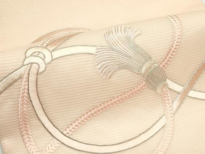 平和屋着物＊夏物　九寸名古屋帯　総刺繍　駒刺繍　結び紐　銀糸　正絹　逸品　CABK7193rv