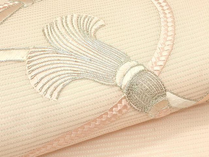 平和屋着物＊夏物　九寸名古屋帯　総刺繍　駒刺繍　結び紐　銀糸　正絹　逸品　CABK7193rv