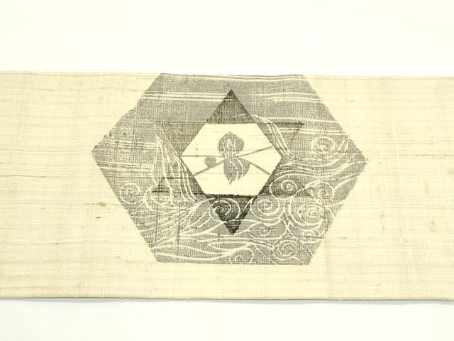 平和屋着物＊夏物　染色作家　小溝一夫　九寸名古屋帯　紬地　幾何学文様　正絹　逸品　未使用　CABK7194rv