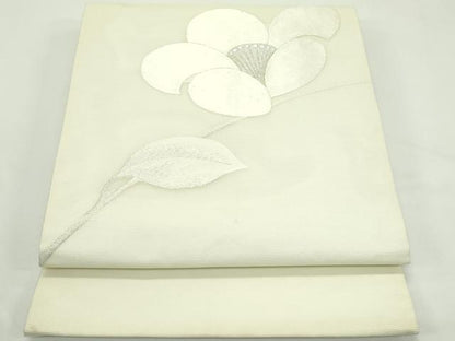 平和屋着物＊夏物　九寸開き名古屋帯　枝花文　銀糸　正絹　逸品　CABK7195rv
