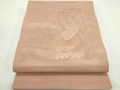 平和屋着物＊夏物　八寸名古屋帯　絽綴れ　区限刺繍　絽刺し　鴛鴦　砺茶色　正絹　逸品　CABK7199rv