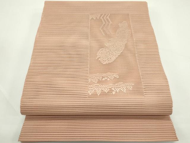 平和屋着物＊夏物　八寸名古屋帯　絽綴れ　区限刺繍　絽刺し　鴛鴦　砺茶色　正絹　逸品　CABK7199rv