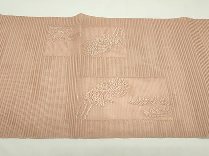平和屋着物＊夏物　八寸名古屋帯　絽綴れ　区限刺繍　絽刺し　鴛鴦　砺茶色　正絹　逸品　CABK7199rv