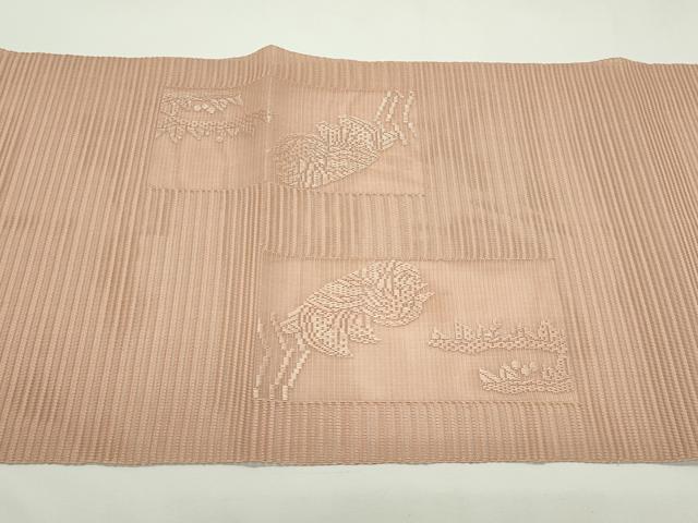 平和屋着物＊夏物　八寸名古屋帯　絽綴れ　区限刺繍　絽刺し　鴛鴦　砺茶色　正絹　逸品　CABK7199rv